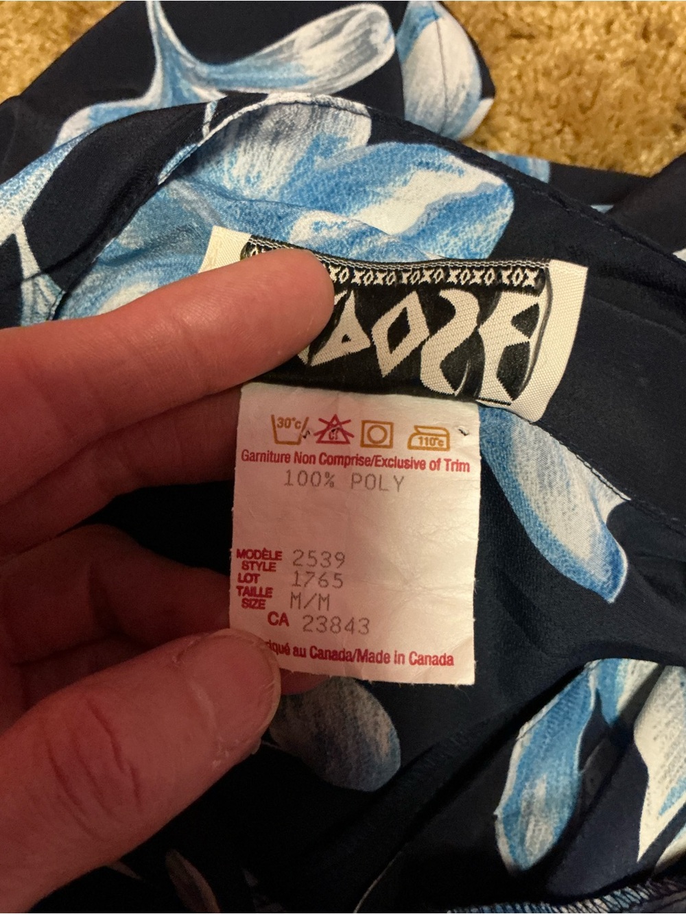 Vintage Black Button-Down Shirt with Blue Floral Print - Picture 3 of 5
